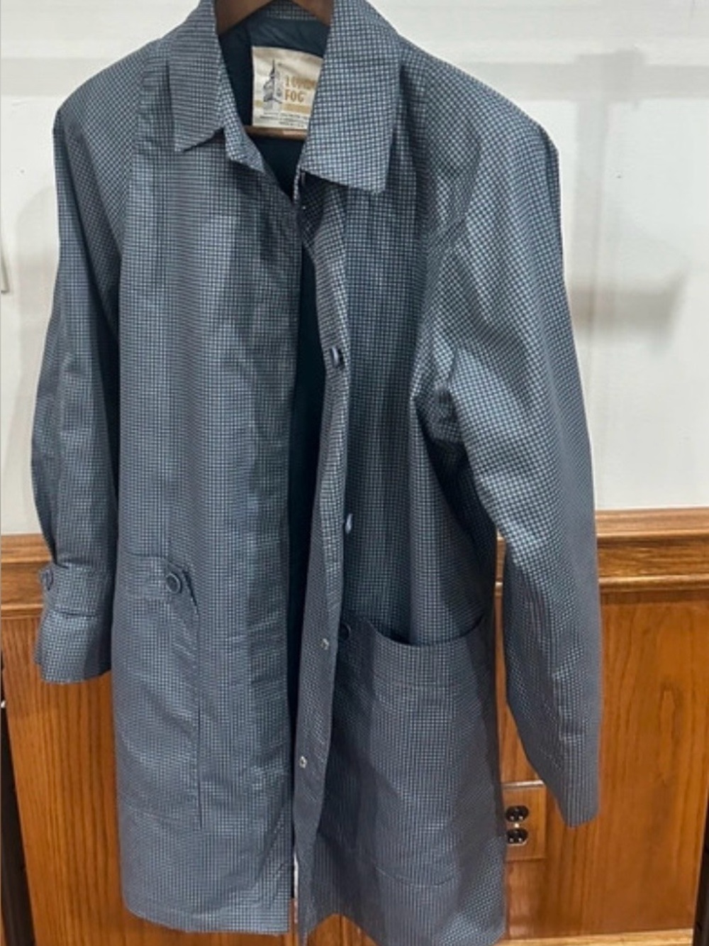 London Fog Navy Houndstooth Trench Coat